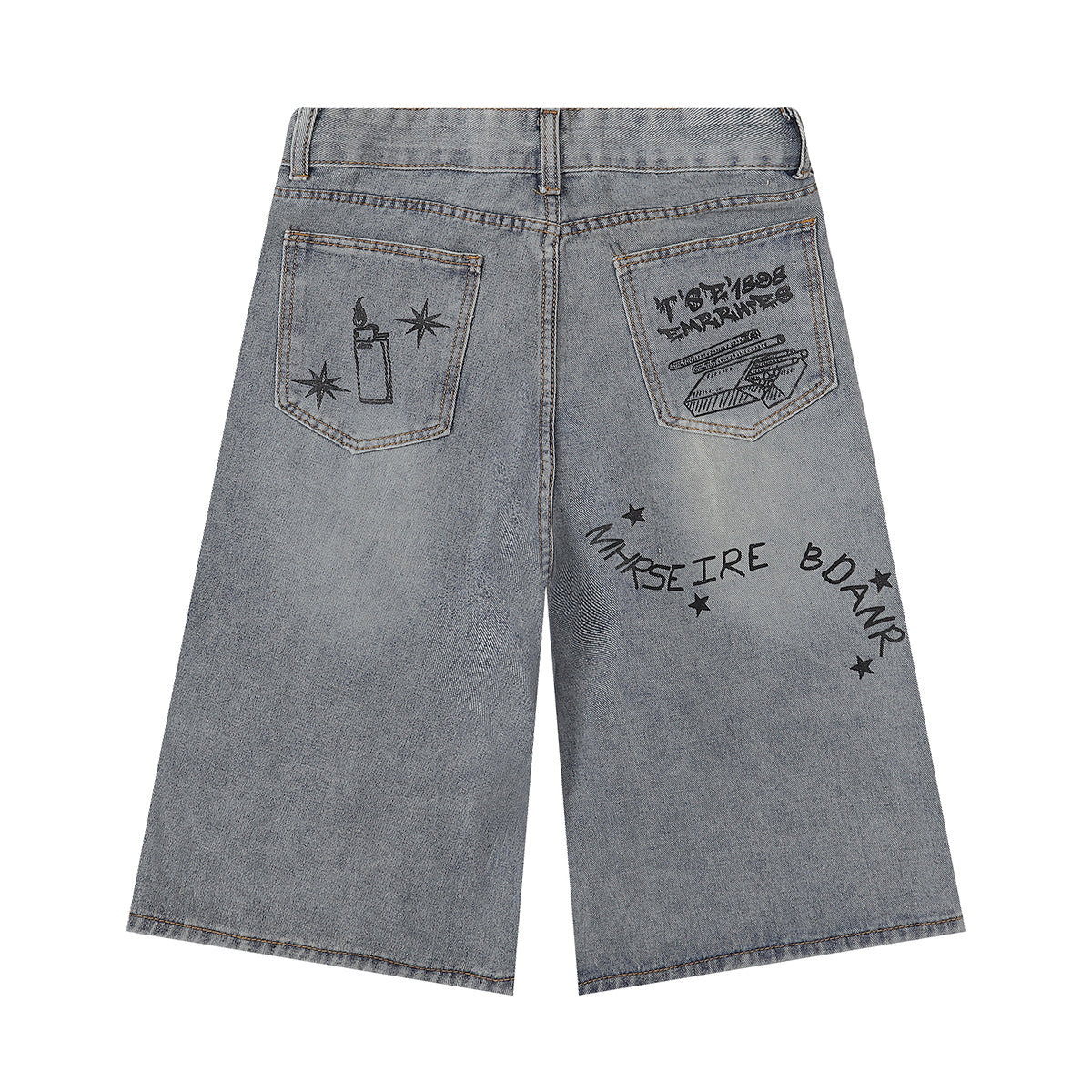 Street Style Graphic Print Relaxed Denim Shorts