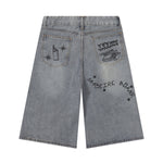 Street Style Graphic Print Relaxed Denim Shorts