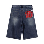Plaid Patch Back Pocket Denim Shorts