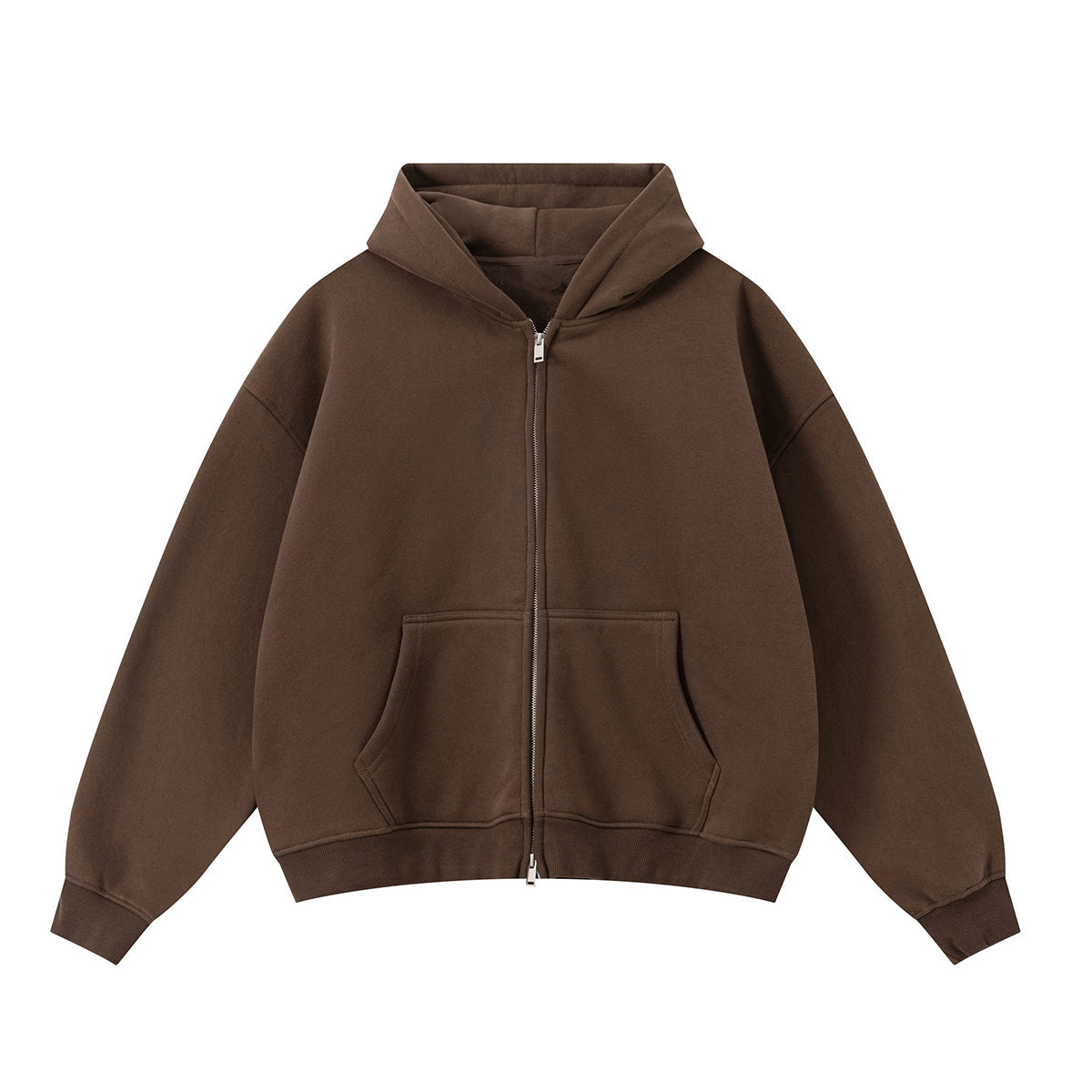 Soft Cotton Fleece Zip Up Hoodie Kangaroo Pockets