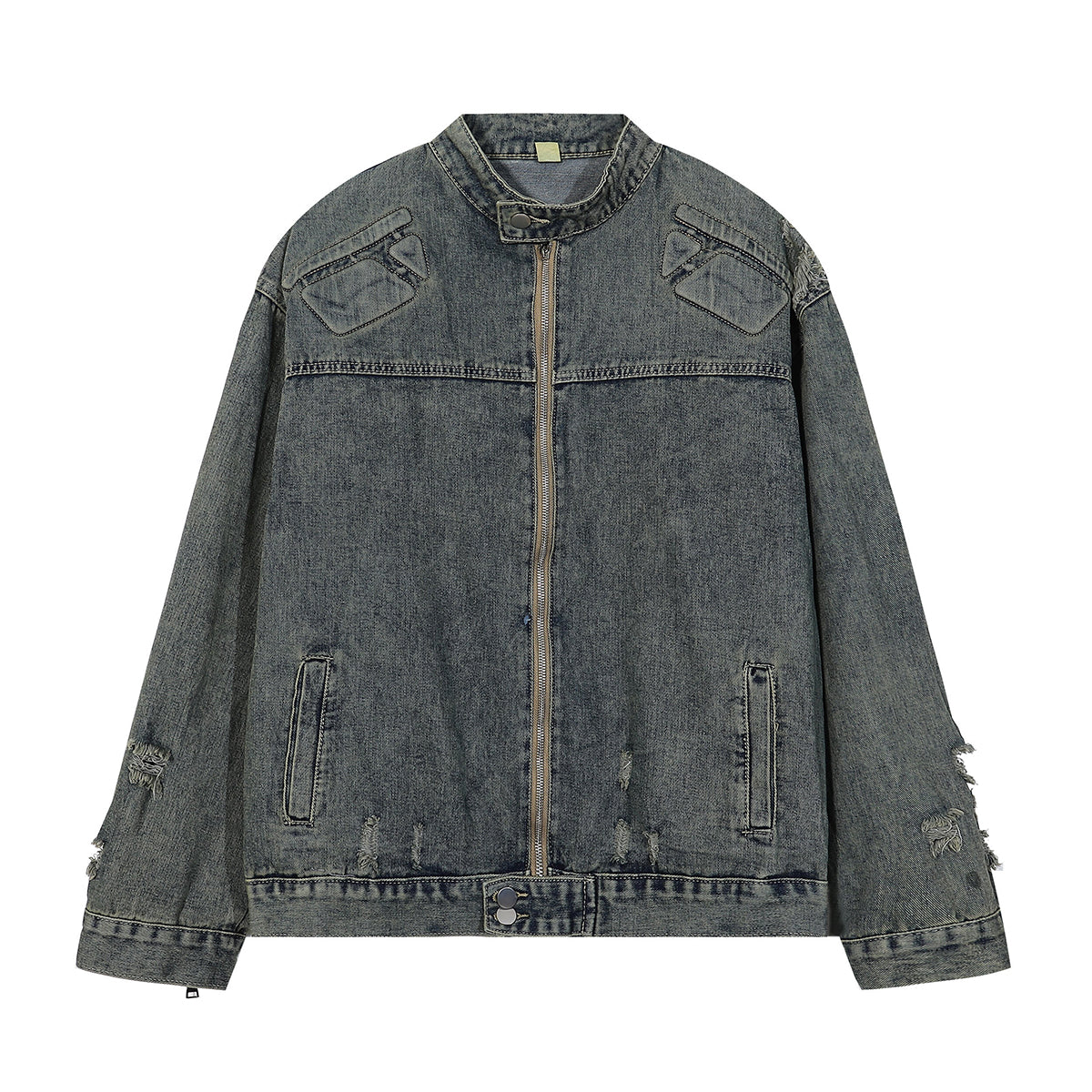 Bold Stitching Distressed Denim Jacket