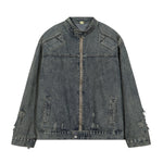 Bold Stitching Distressed Denim Jacket
