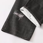 Vintage Washed Black Wide-Leg Printed Jeans