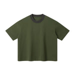 Oversized Color-Block Ribbed Collar Comfortable Tee