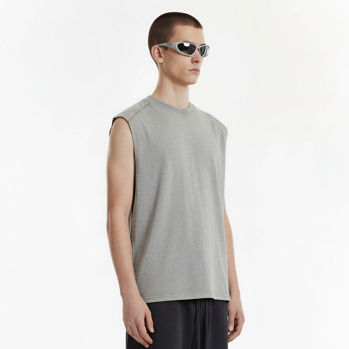 Raw Edge Distressed Studded Sleeveless Tee