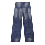 Vintage Wash Whisker Faded Straight Leg Jeans