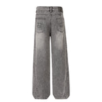 Smoky Gray Distressed Wide-Leg Jeans