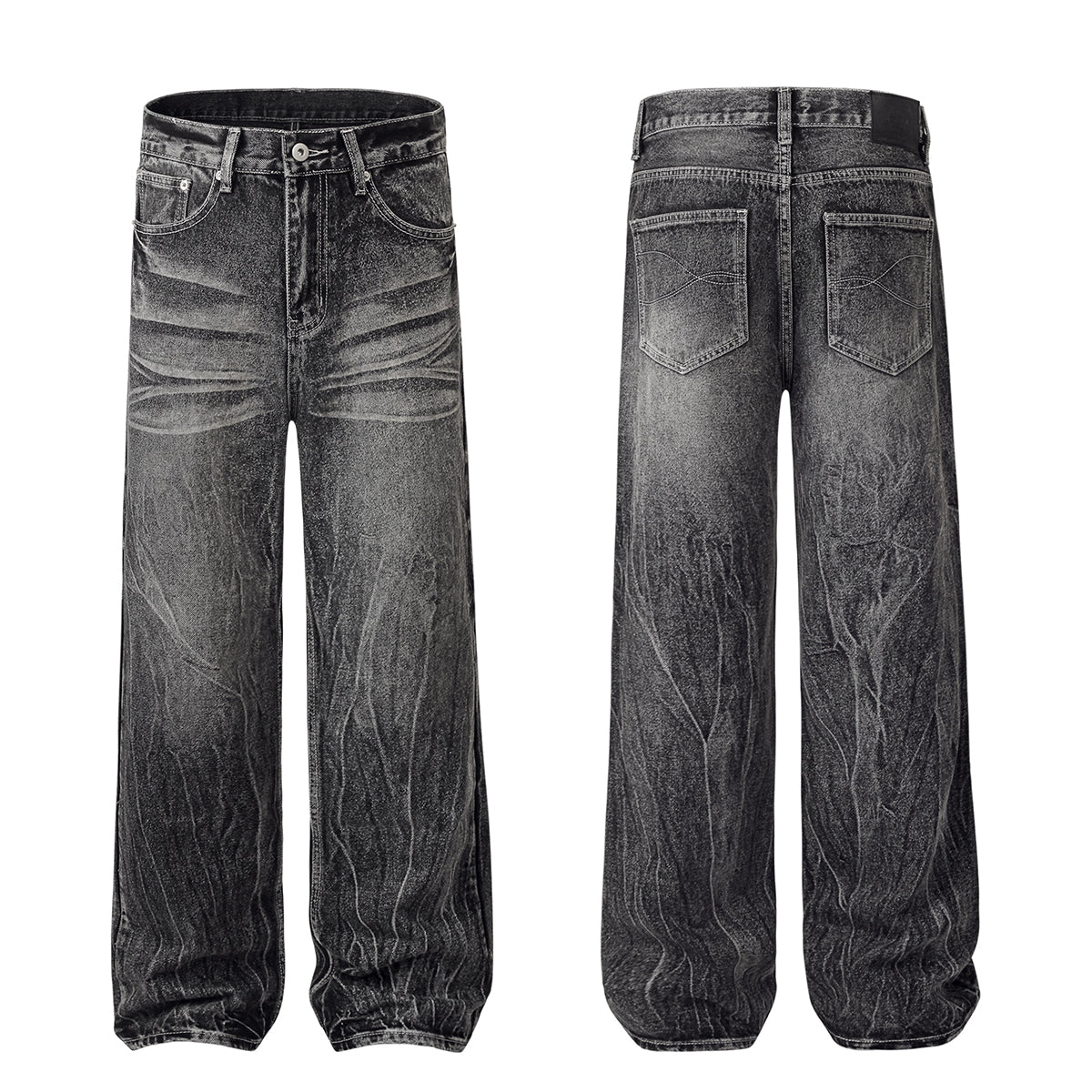 Vintage Black Wrinkle Wash Baggy Jeans