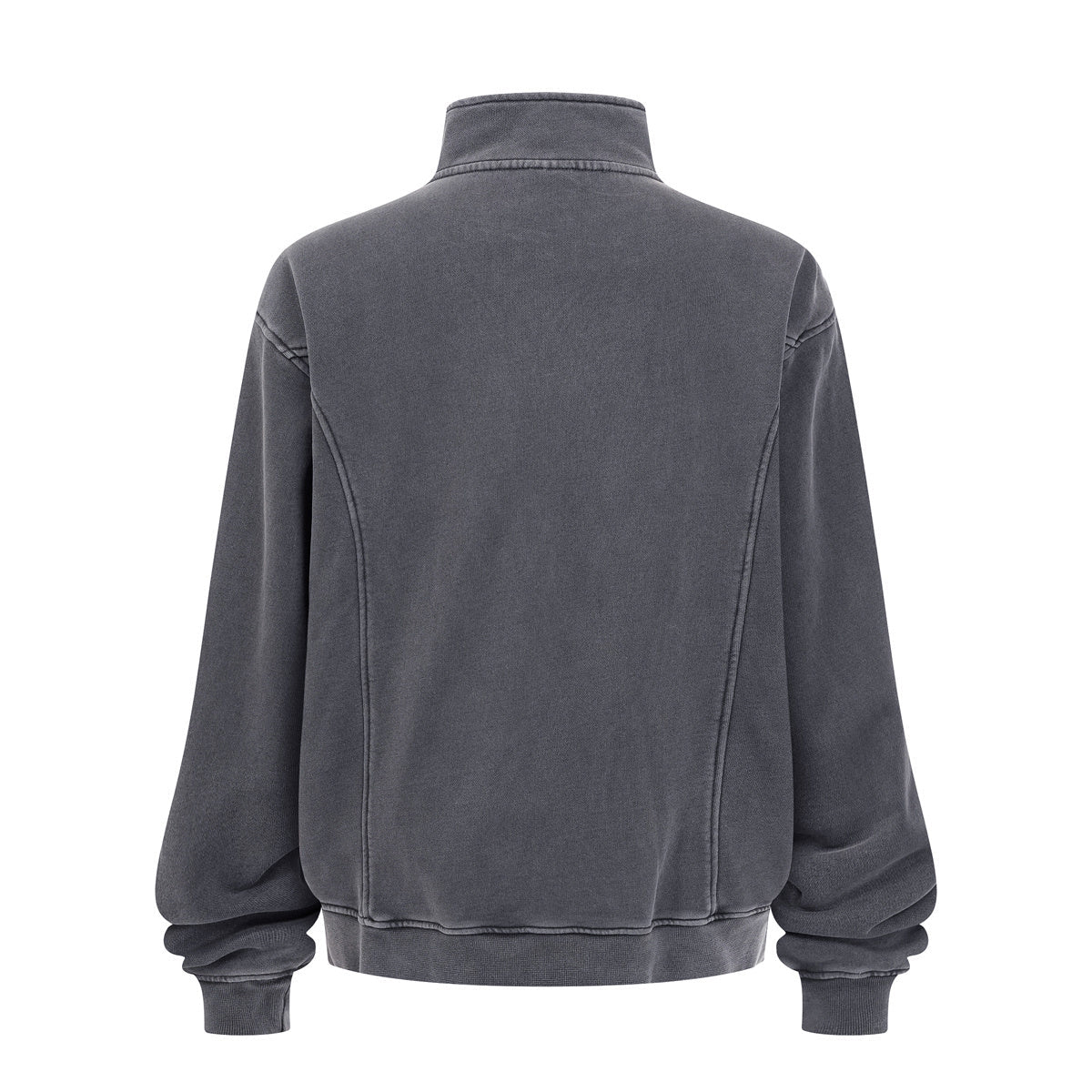 Stand Collar Panel Detail Washed Zip Up Sweatshirt