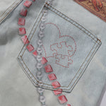 Vintage Digital Print Faux Denim Jeans