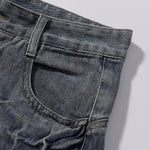 Front Panel Stitching Vintage Washed Denim Shorts