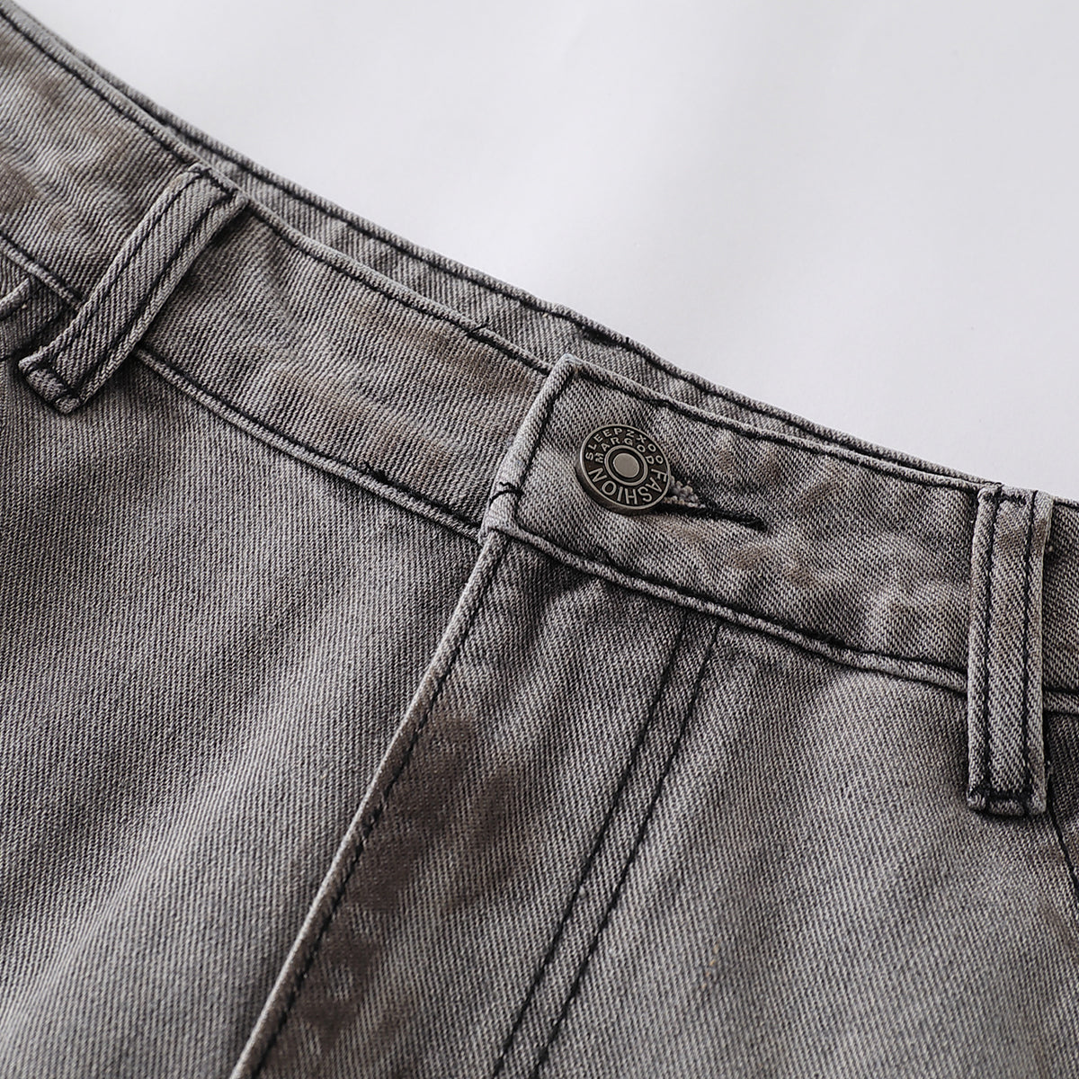 Baggy Fit Distressed Grey Ripped Jeans