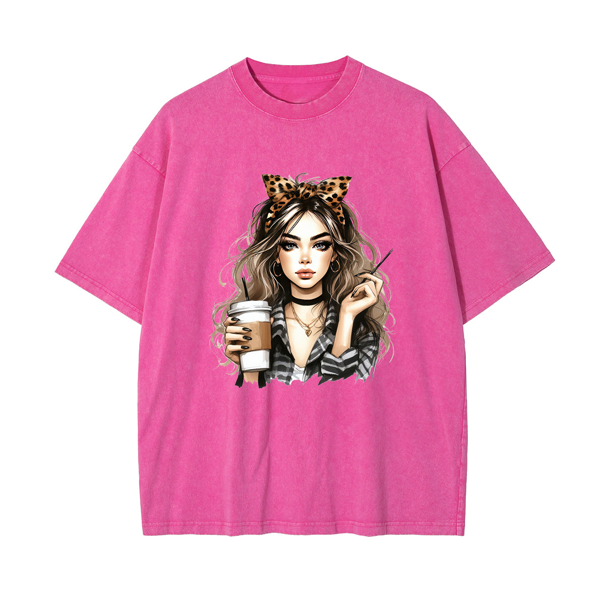 Stylish Lady With Coffee Graphic Tee-INNBLAC Fashion Apparel